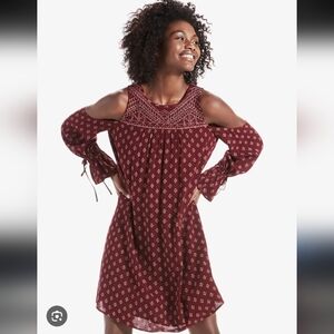 379-Lucky Brand NWT Maroon Embroidered Dress